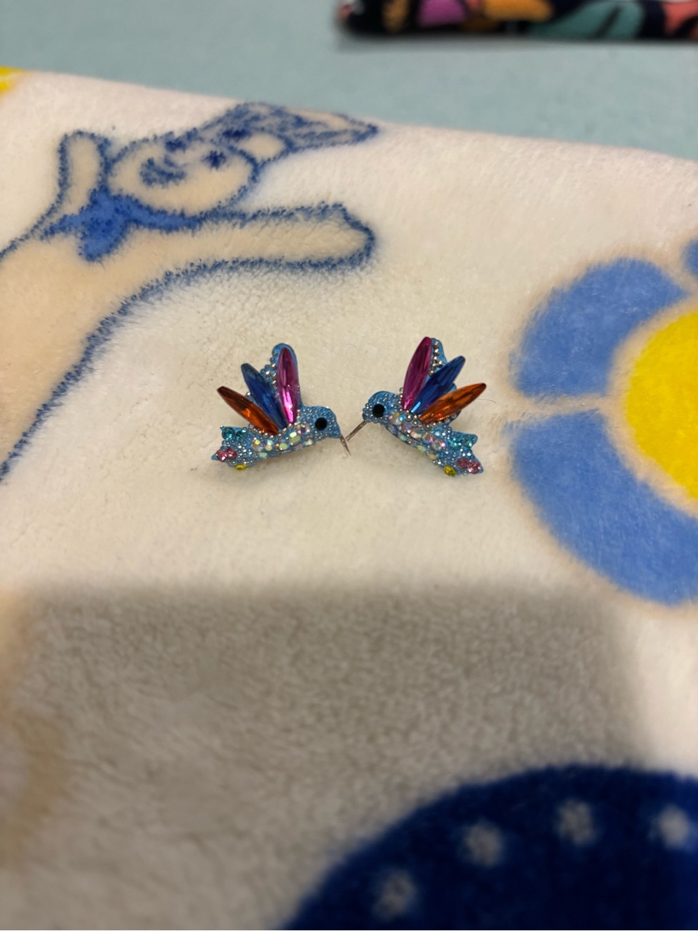 Blue Multicolor Hummingbird Bird Earrings